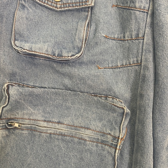 Fashion Nova baggy wide leg cargo jeans Y2K 90s high rise medium wash hip-hop - Picture 6 of 9